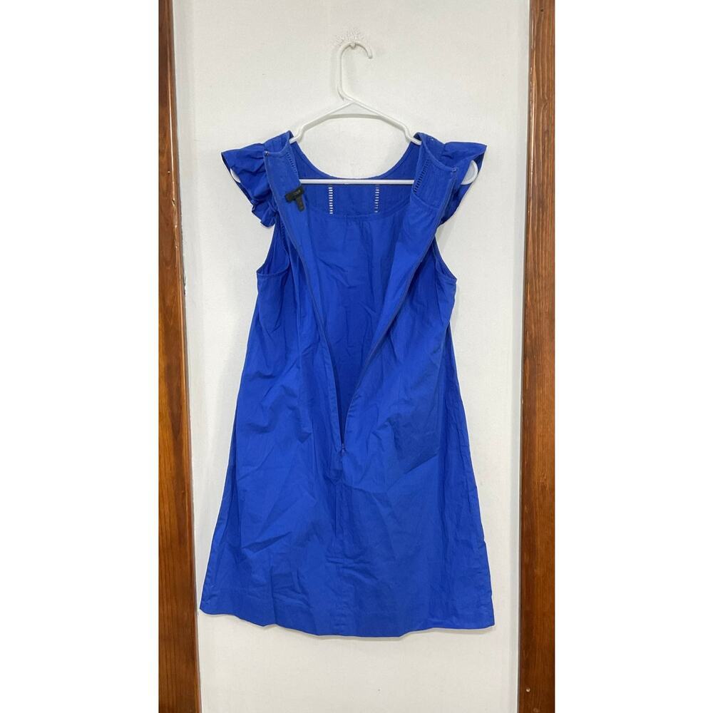 J.Crew Ruffle Neck Sleeveless Shift Dress Bright Blue Size 8 Medium - Picture 4 of 5